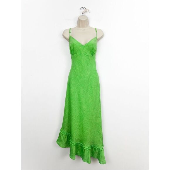 Banana Republic Dresses & Skirts - Banana Republic Women’s Y2K Spring Green Linen Spaghetti Strap Asymmetrical Hem